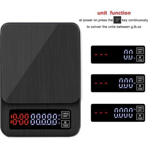 LED Electronic Timer Coffee Scale 0.1g Kitchen food Scale Hand-made Coffee Scale 3kg USB Power Supply Interface