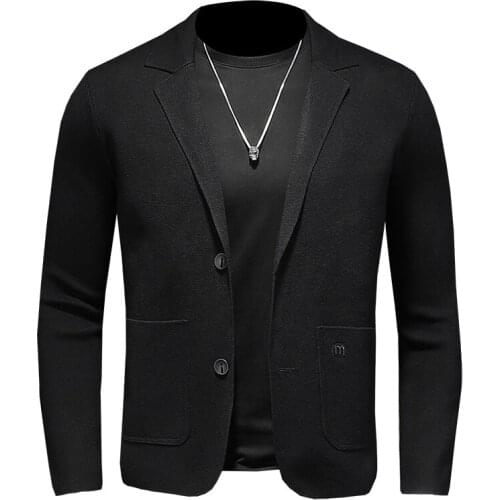 British Style Trend Light Ripe Wind Black Cardigan Business Suit Sweater Suit Collar Knitted Sweater Coat Male M-4XL