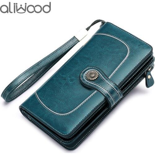 Aliwood Vintage Women Wallets Long Zipper Purse Clutch High Quality Leather Female Wallet Retro Designer Coin Purse Card Holder