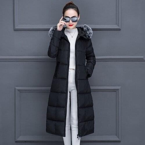 Plus size X-long hooded parka women office lady outwear cotton padded jackets fur collar slim thick Fad winter warm coats