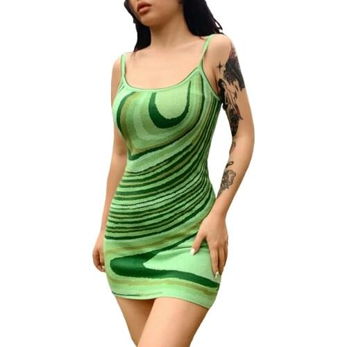 Ladies Sexy Short Suspender Skirt Women Summer Temperament Mixed Color U-neck Sleeveless Backless Knitted Slip Dress