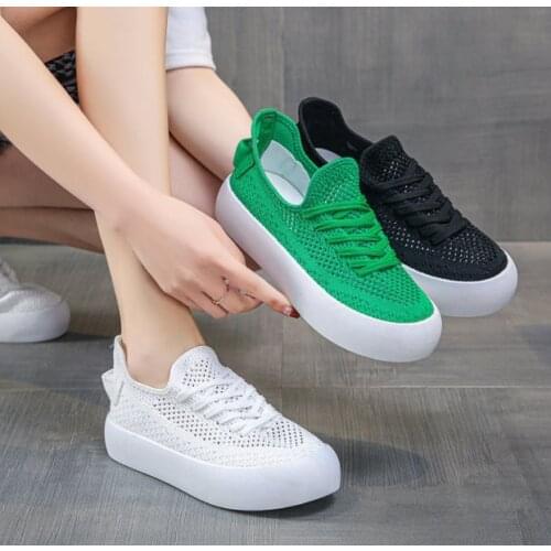 Spring New Student Platform Shoes White Korean Version Of Wild Mesh Breathable Sneakers Hollow Flat Womens Shoes