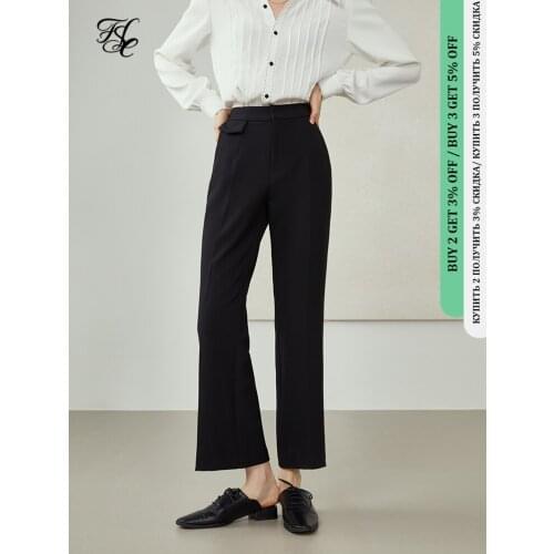 FANSILANEN Womens Loose Pants Cropped Bootcut Commuter High-waist Pants Black Professional Commuter Autumn Pants Trousers Women