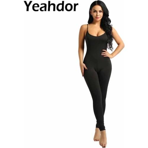Womens Adult One-piece Sleeveless Jumpsuit Bodysuit Spaghetti Strapped Footless Stretchy Solid Tank Unitard Yoga Dance Leotard