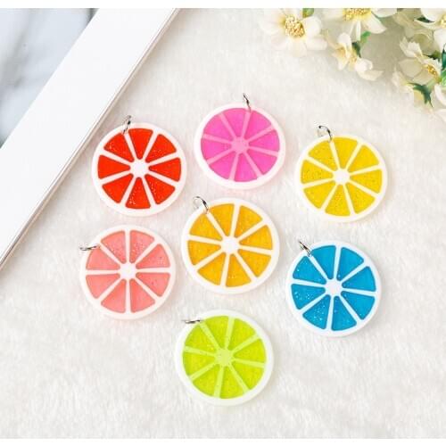 14Pcs /Lots 33*33mm Lemon Slices Mixed Colors Resin Fake Artificial Fruit Charms For Earrings Keychain Diy Making
