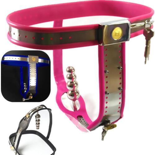 2pcs/set Female Chastity Belt with Butt Plug Stainless Steel Fetish Female Chastity Belt Sex Bondage Kit Restraint Slave G5-3