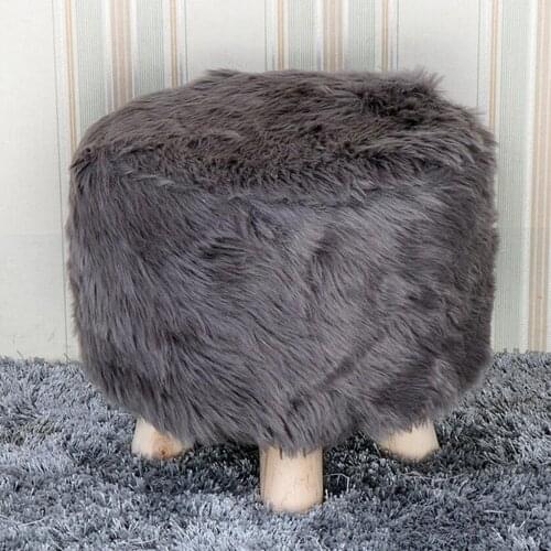 2pcs Furry Foot Stool Cover Round Stool Slipcover Protector 40cm Dia
