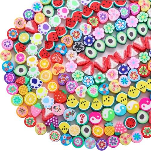 30pcs Plum Blossom Fruits Heart Polymer Clay Spacer Loose Beads for Jewelry Making DIY Bracelet Accessories