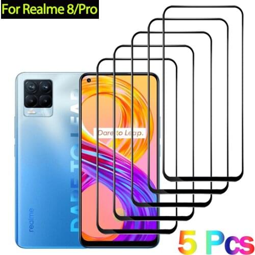 5 pcs, protective glass for realme 8 pro screen protector realmi 8 realme 8pro tempered glass film realme-8-pro realme 8 glass