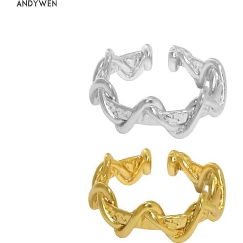 ANDYWEN 925 Sterling Silver Simple Irregular Geometric Cross Resizable Rings 2021 Wedding Gift Jewelry Fashion Round Jewels