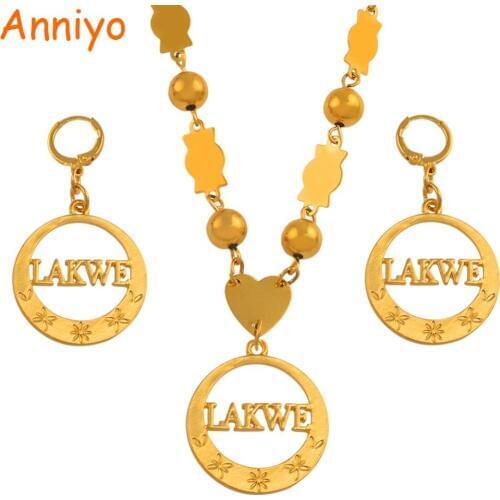 Anniyo Marshall LAKWE Pendant Beads Necklaces Earrings Jewellery sets for Women Gold Color Ball Chains Ethnic Gifts #131106