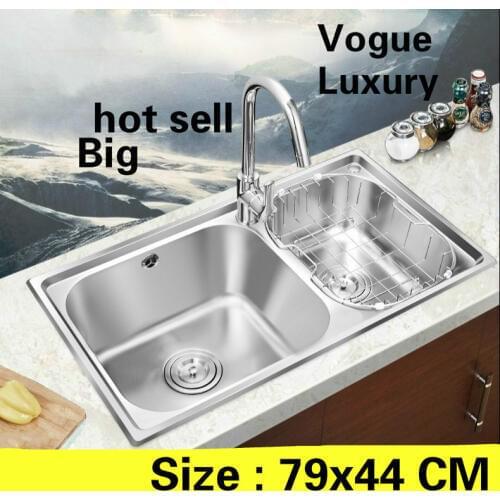 Free shipping Home luxury wash vegetables high volume high quality kitchen double groove sink 304 stainless steel 79x44 CM