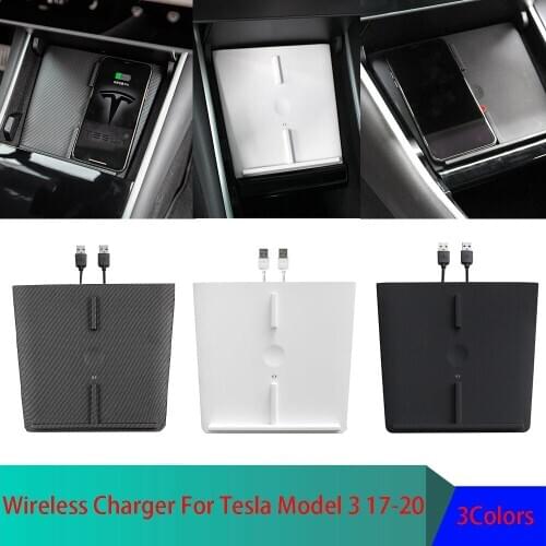 Wireless Charger for tesla model 3 Carbon Fiber ABS Dual USB Ports Fast Car Charger Phones Center Console Interior accessories
