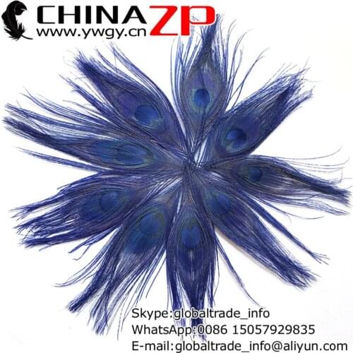 CHINAZP Factory 100pcs/lot Size 10-12cm Selected Prime Quality Dyed Royal Blue Trimmed Natural Peacock Feathers
