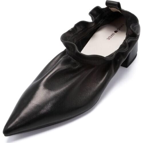 ENMAYLA 2020 High Heel Shoes Slip-On Pointed Toe Elegant Genuine Leather Ladies Shoes Square Heel Concise Wedding Shoes