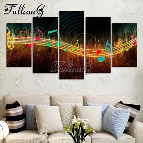 FULLCANG 5 piece diy diamond painting music character scenery full square/round drill 5d mosaic embroidery multi-picture FC664
