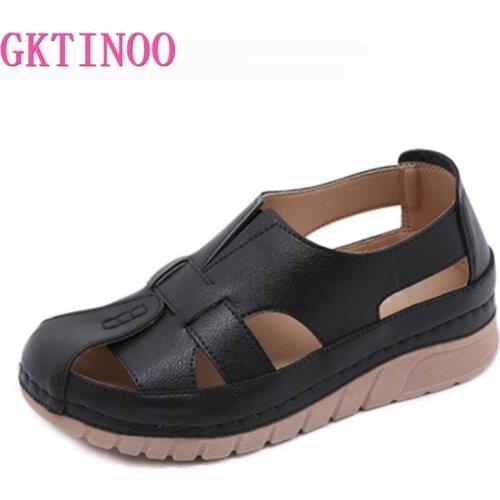 GKTINOO 2021 Women wedge shoe elastic lightsome car suture restoring ancient ways is hollow out mother cool shoes fall big yards