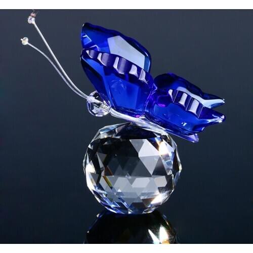 H&D Elegant Crystal Butterfly Figurine Animal Paperweight Art Craft Table Ornament Home Wedding Decor Great Kids Gift (Blue)