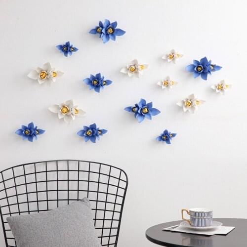 Chinese Double Orchid Ceramic Flower Wall Sticker Ornaments Hotel Club Wall Hanging Crafts Home Livingroom Wall Mural Decoration