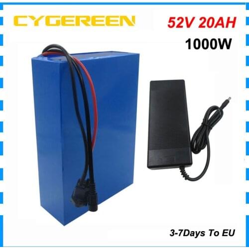 2000W 52V 20AH Lithium Ebike Scooter Battery akku 1000W 14S 52 V 30AH battery Pack 18650 Cell with 30A BMS 58.8V 2A Charger