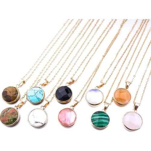 Fashion Round Natural Stone Necklace Opal Pink Crystal Druzy Necklace For Women Jewelry