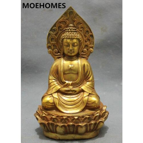 MOEHOMES 5.5inch/chinese Collect gold-plated bronze pray bless shakyamuni Buddha statue metal handicraft Home decorations