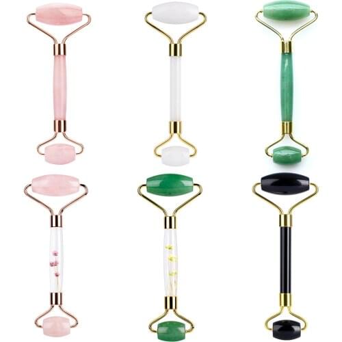 Natural Jade Stone Roller Face Massager Anti Wrinkle Slimming Massage Skin Care Therapy Detox Tool Beauty Facial Lift Device
