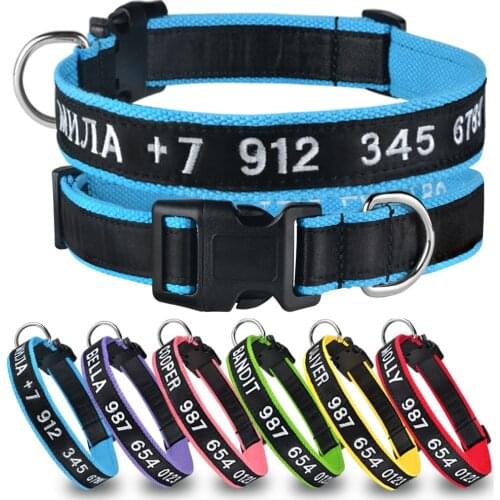 Nylon Embroidered Custom Personalized Dog Collar Pure cotton Pet Collars Adjustable Puppy Nameplate ID Collar Small Medium Large
