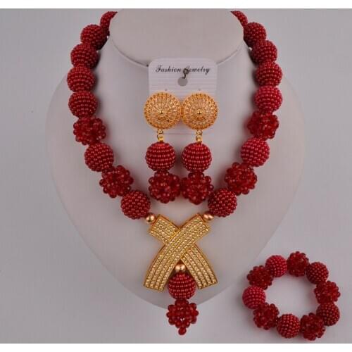 Newest wine costume necklace african set nigerian wedding jewelry sets FZZ105