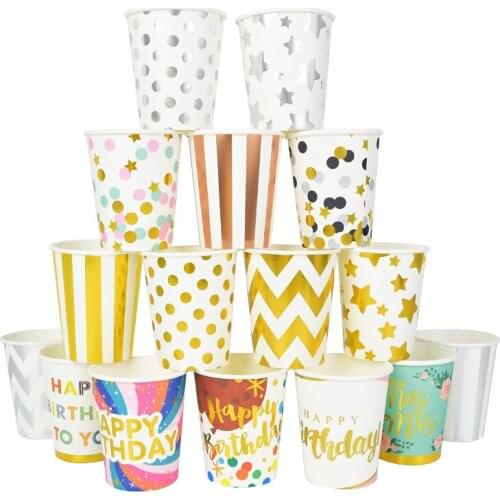 10Pcs/lot Party Disposable Paper Cups Happy Birthday Party Drinking Juice Cups Baby Shower Decoration Wedding Tableware Supplies