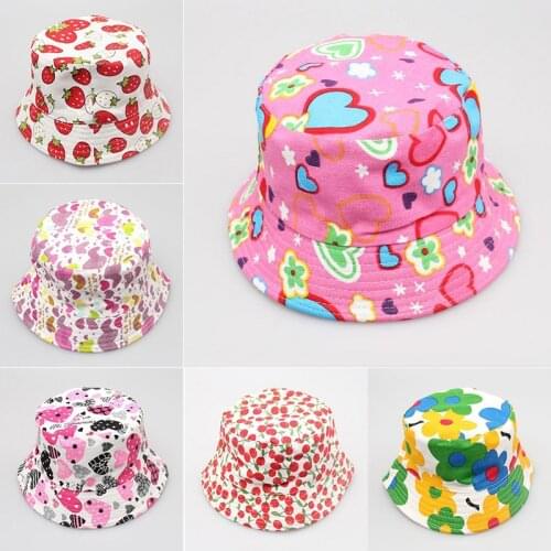 Floral Printing Bucket Hat for Kids Women Basin Travel Summer Outdoor Cool Lovely Cap Cotton Banana Packable Beach Sunshade Hat