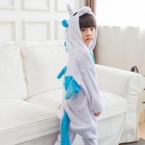 Blue Unicorn Kigurumi Pijamas Boys Onesie Unicorn Sleepwear Children Animal Cosplay Costume Cartoon Carnival Party Pyjama Warm