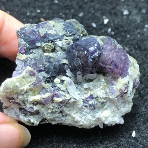 Natural purple fluorite brass wolframite crystal mica mineral stone home decoration ring vein repair teaching collection jewelry
