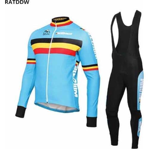 PRO Team Belgium Winter Thermal Cycling Jersey Cycling Clothing Strap Ropa Ciclismo Hombre Bicycle Sports Wear