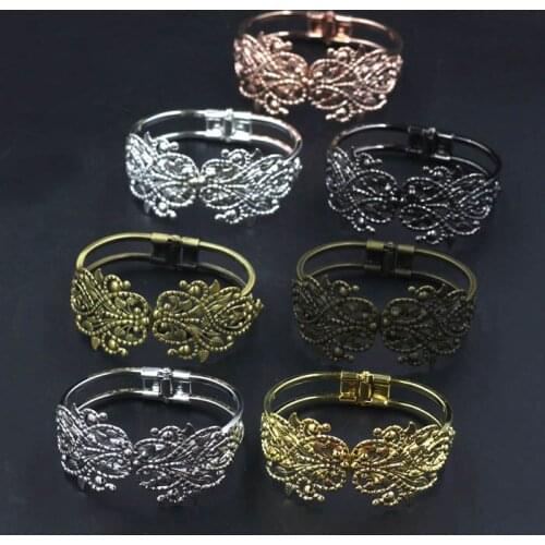 Blank Bangle Bases Vintage Filigree Flower Spring Cuff Bangle Settings Findings Multi-color for you Choose