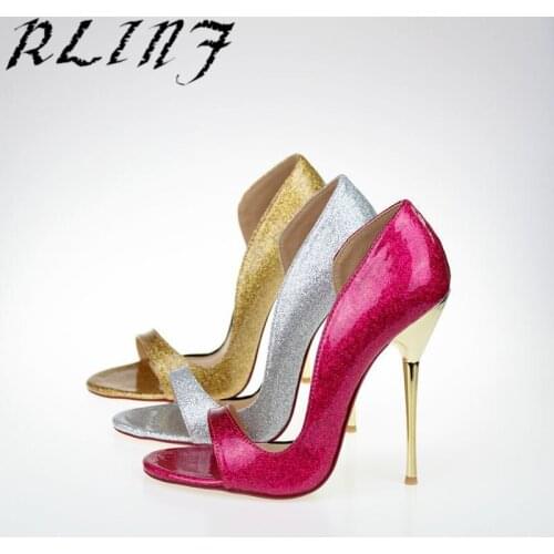 RLINF 2018 Glitter party Concise Pointed Toe Office High Heels Patent Leather Oversized Sandals 40 41 42 43 --46 47 48 49 50