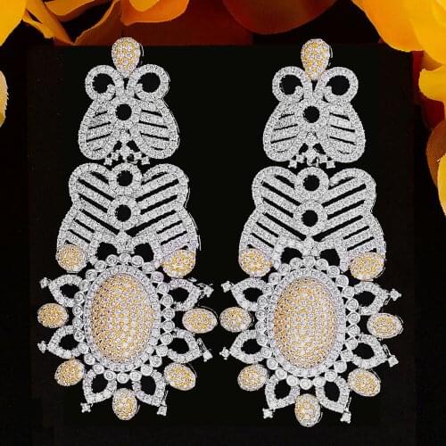 Blachette Luxury Precious Butterfly Sunflower Pendant Earrings For Women Wedding Cubic Zirconia DUBAI Bridal Exquisite Jewelry