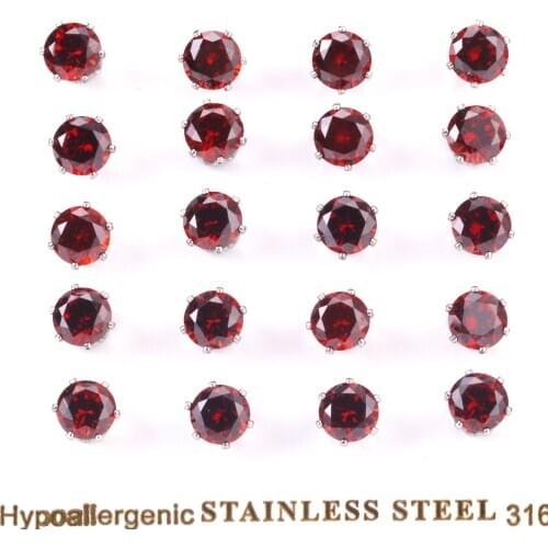 LUXUSTEEL stainless steel earrings Red Color Round Cubic Zirconia Stud Earrings Fashion Jewelry Party Wedding Women Accessories