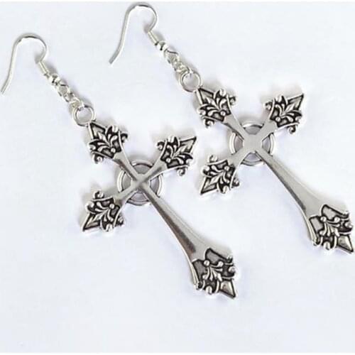 Silver Colour Gothic Cross Earrings Fashion Witch Jewelry Women Jesus Gift Punk Gorgeous Beautiful Wholesale Statement Trend
