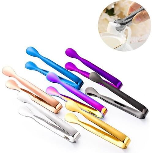 Stainless Steel Ice Tongs Kitchen Bar Tools With Smooth Edge Coffee Sugar Clip Multifunction Mini Ices Cube Clamp Teacup Clips
