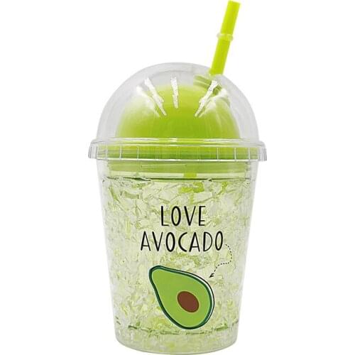 Lovely Fruit Ice Cup Cartoon Lemon / Watermelon / Strawberry / Avocado Plastic Children Double Gel with Straw Cold Water Cup