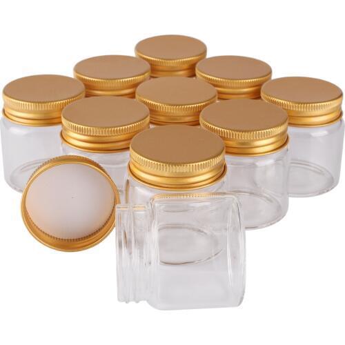 12 pieces 50ml 47*50*34mm Glass Bottles with Golden Aluminum Lids Spice Bottles Pill Container Candy Jars Vials for Wedding Gift