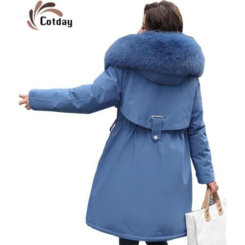 Cotday Thick Casual 2021 Parka Womens Long Thickened Slim Fitting Red Hooded Winter Warm Balck Coat With Fur Hooded Jackets