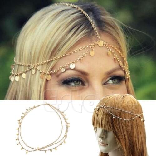 Bohemian Fashion Women Metal Head Chain Jewelry Headband Head Piece Hair Band C1FE