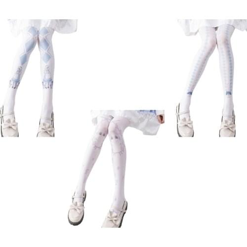 Japanese Lolita White Pantyhose Fairy Tale Cartoon Cat Rabbit Girls Pattern Kawaii Tights Women Girls Cosplay Stockings
