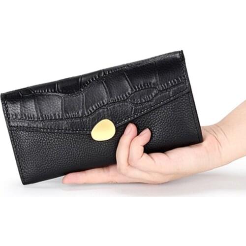 Womens Long Wallet Leather New Multi-Functional Mobile Phone Cover Top Layer Cowhide Crocodile Print Large-Capacity Hand Purses