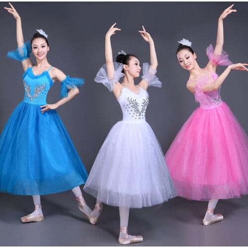 The new ballet dress adult sling dance skirt gauze skirt white puffy puff sleeve performance performance competition clothing