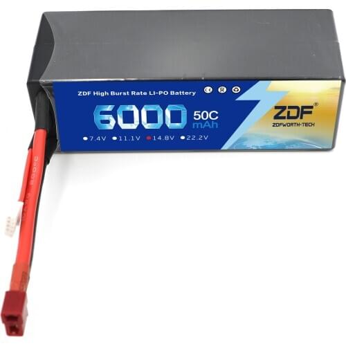 ZDF Lipo 4S Battery Hard Case 14.8V 6000mAh 50C 100C AKKU for 1:8 1:10 RC Car E Buggy Truggy Truck Boat Helicopter Quadcopter