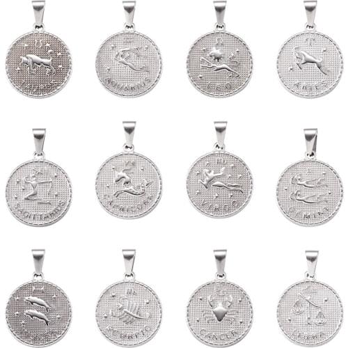 10pcs 304 Stainless Steel Golden Pendant Sets for jewelry making Necklace, with Twelve Constellation/Zodiac Sign Pendants F80