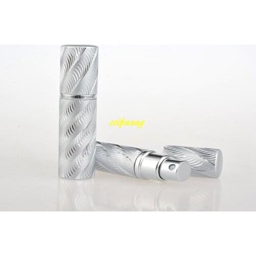1200pcs/lot Fast shipping 5ml refillable Portable Mini Perfume Bottle Traveler Aluminum Spray Atomizer Empty Pots silver color